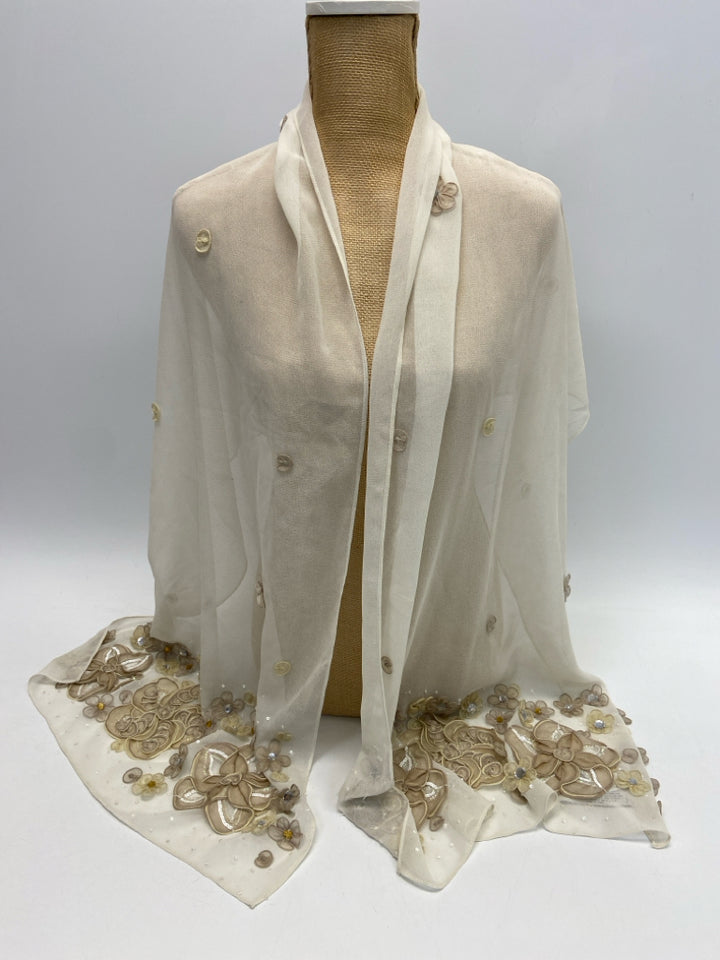 Preston &amp; York Beige Tan Flowers Wrap