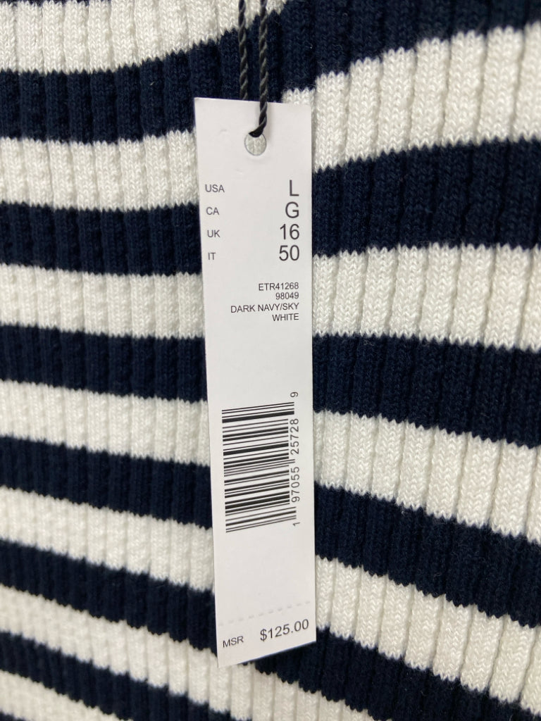 NWT Elie Tahari Size L Navy White Striped Sleeveless Ladies Sweater