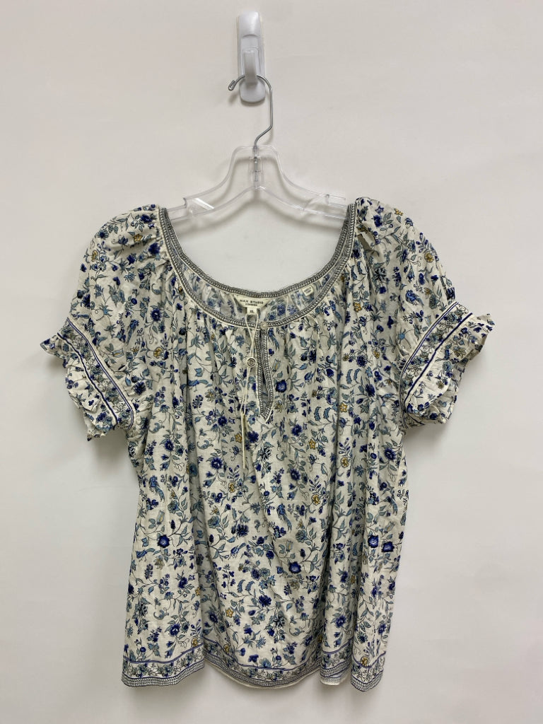 NWT Max Studio Size XL Cream/Navy Seafoam/Yellow Floral Ladies Top