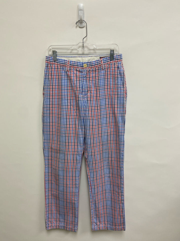 Vineyard Vines Size 30 White/Red Navy/Blue Checkered Men&