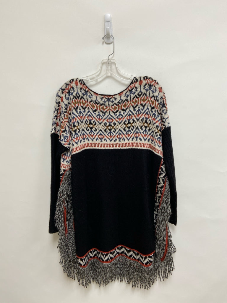 Peruvian Conn. Size XS White/Black Navy/Orange Southwestern Ladies Sweater