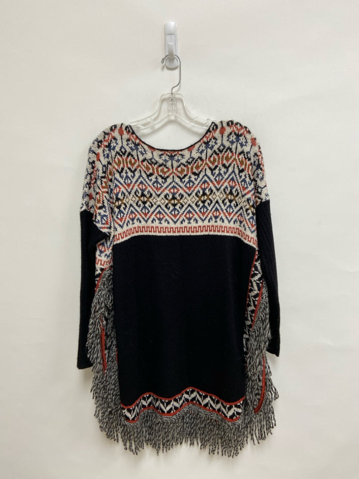 Peruvian Conn. Size XS White/Black Navy/Orange Southwestern Ladies Sweater