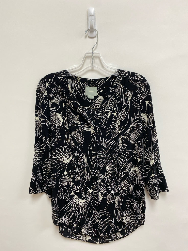Maeve Size 0 Black White Abstract 3/4 Sleeve Ladies Top