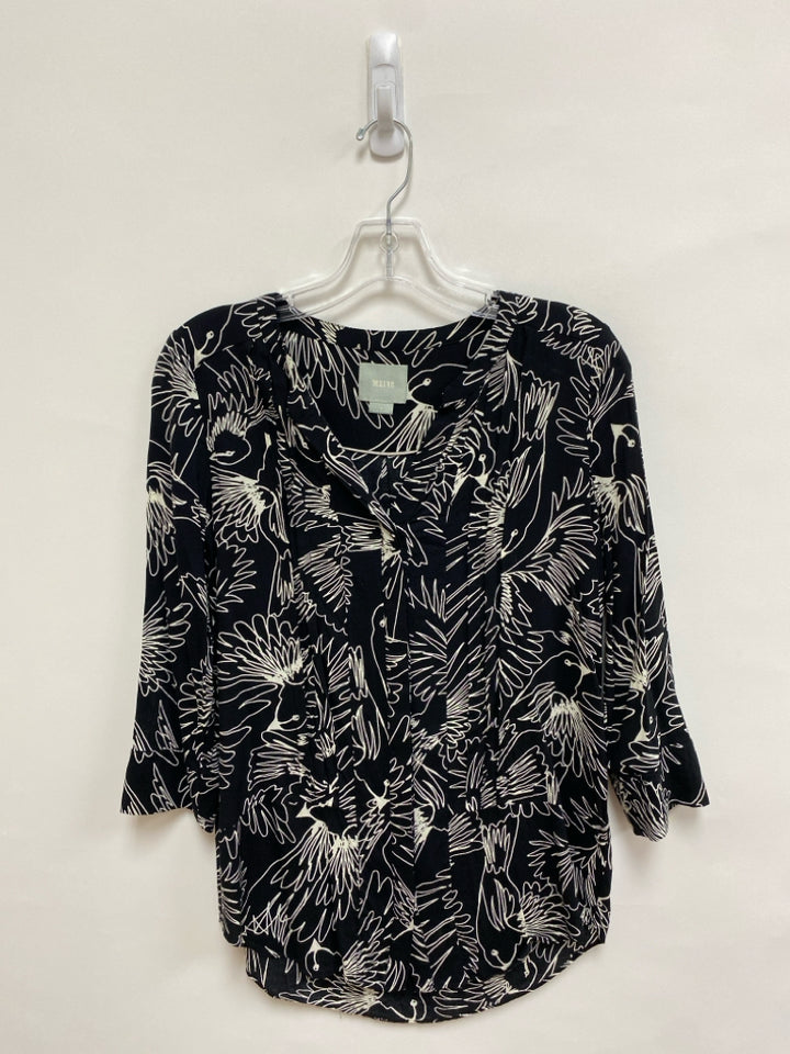 Maeve Size 0 Black White Abstract 3/4 Sleeve Ladies Top