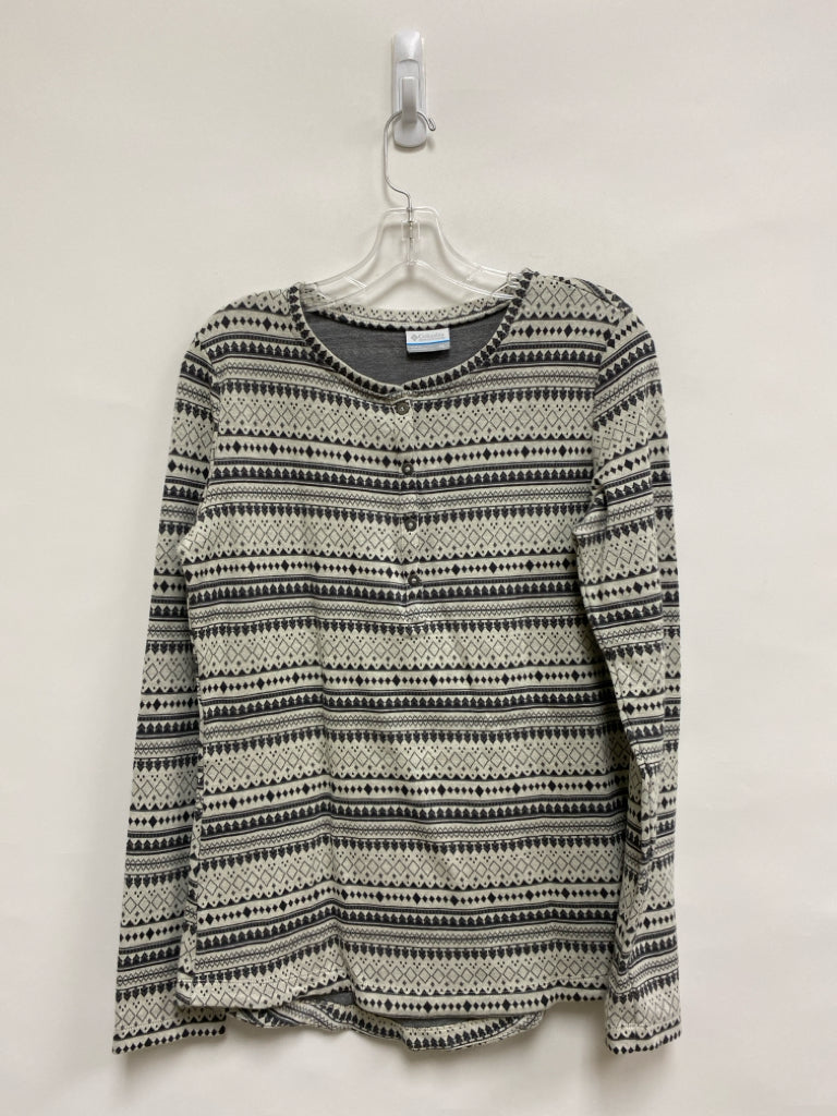 Columbia Size XL Cream/Gray Stripes Henley Ladies Top