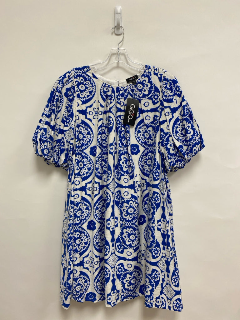 NWT GiGiO Size L Royal Blue White Princess Puff Sleeve Ladies Dress