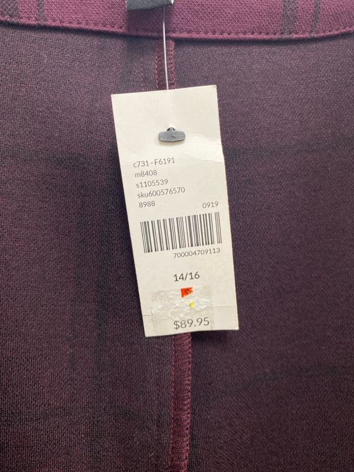 NWT Lane Bryant  SIZE  14/16 Burgundy/Black Plaid Drape Plus Size Jacket