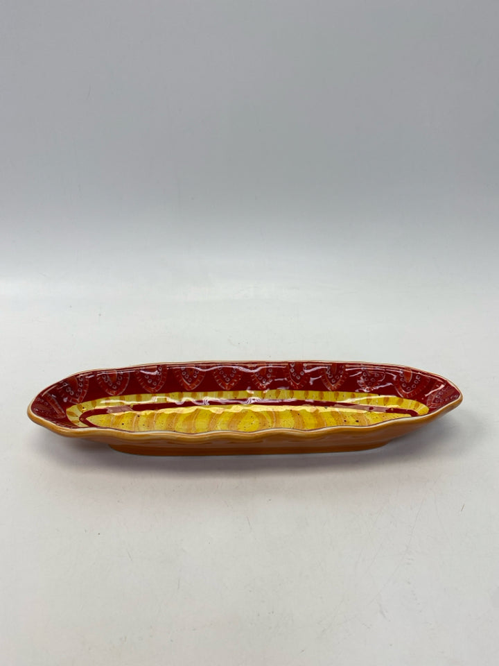 Red Yellow Southwestern Ceramic Serving Piece