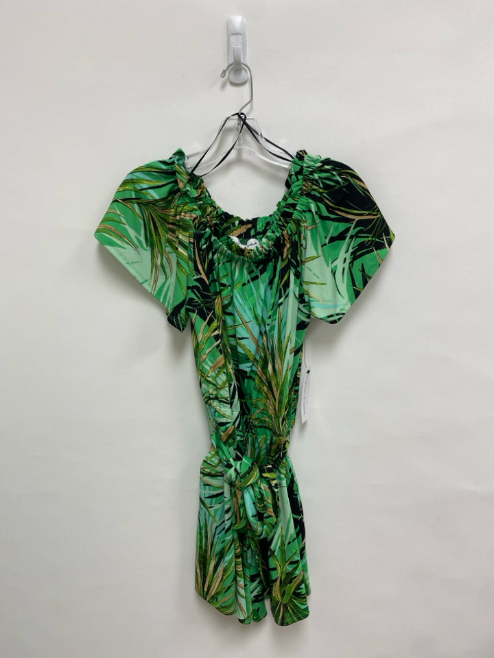 NWT EMMA &amp; MICHELE Size S Green Black/White Leaves Ladies Romper