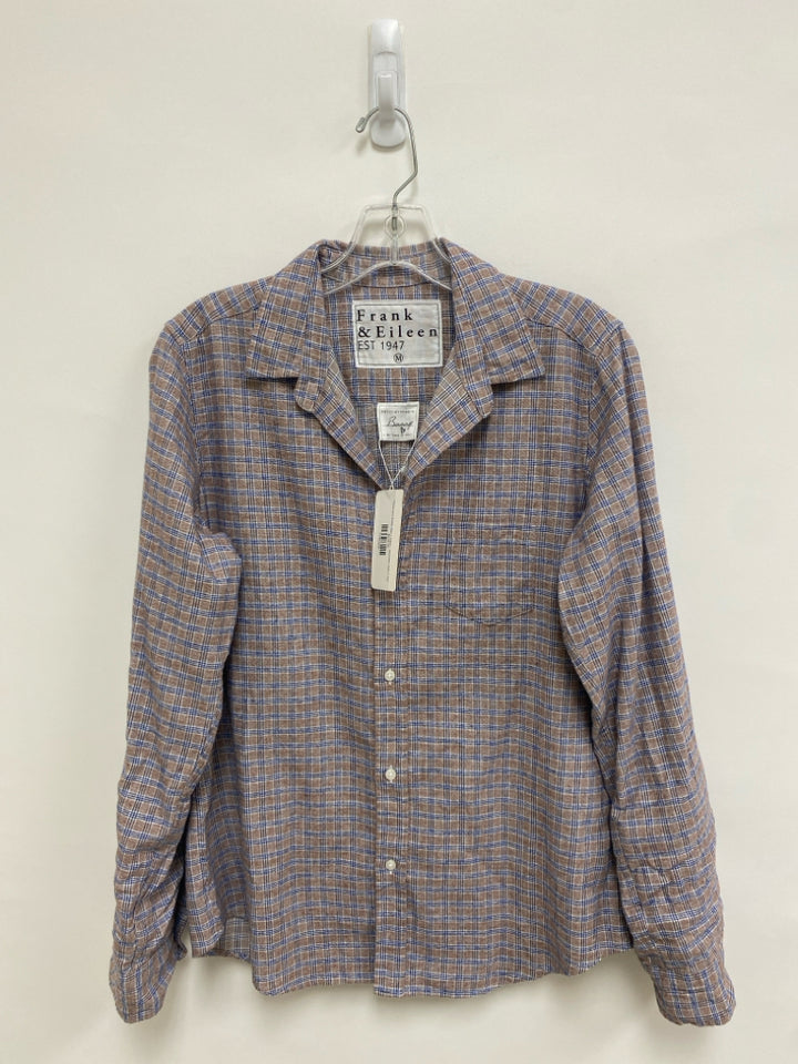 NWT Frank &amp; Eileen Size M Brown Navy/White Plaid Button Up Cotton Ladies Top