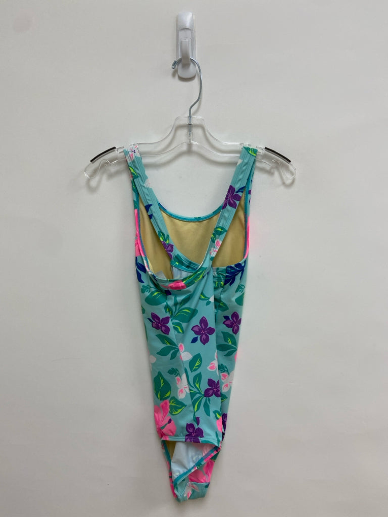 Lands End SIZE 12 Aqua/Pink Purple/Green Flowers Girl&