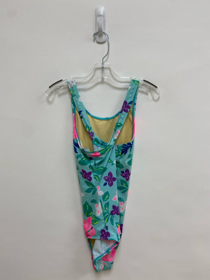 Lands End SIZE 12 Aqua/Pink Purple/Green Flowers Girl&