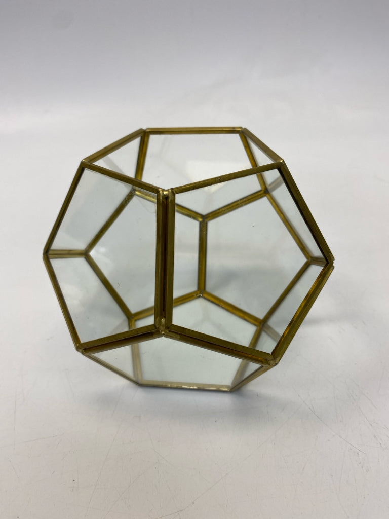 Gold Clear Geometric Metal/Glass Planter