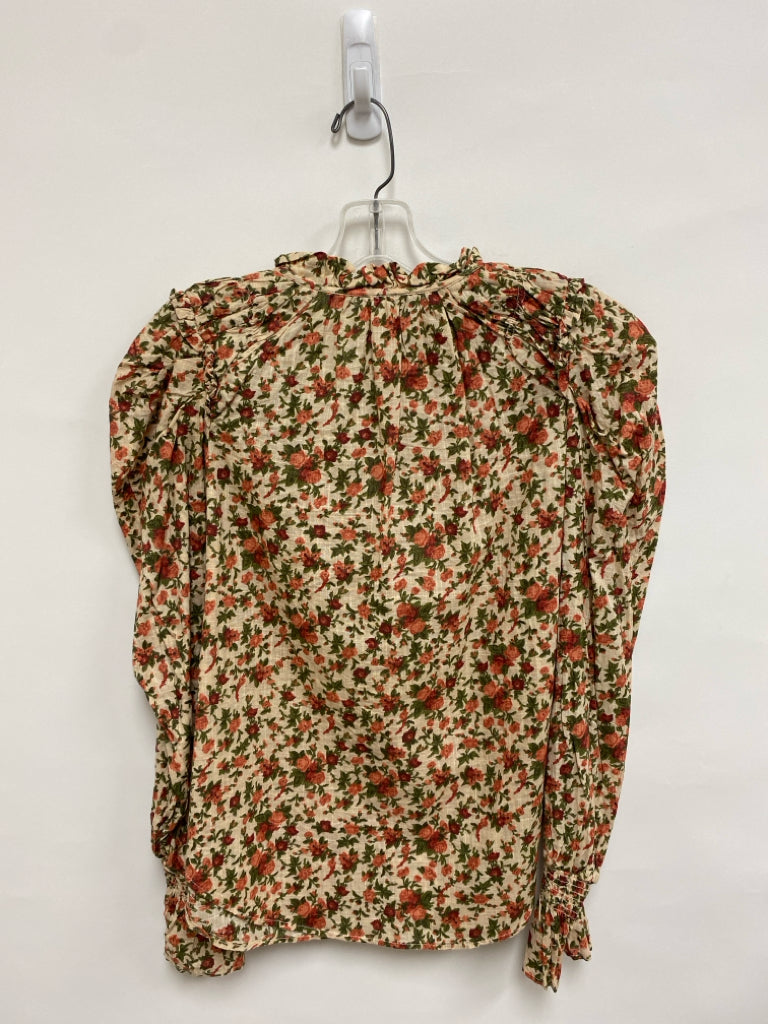 Free People Size XS Cream Orange/Green Floral Ladies Top