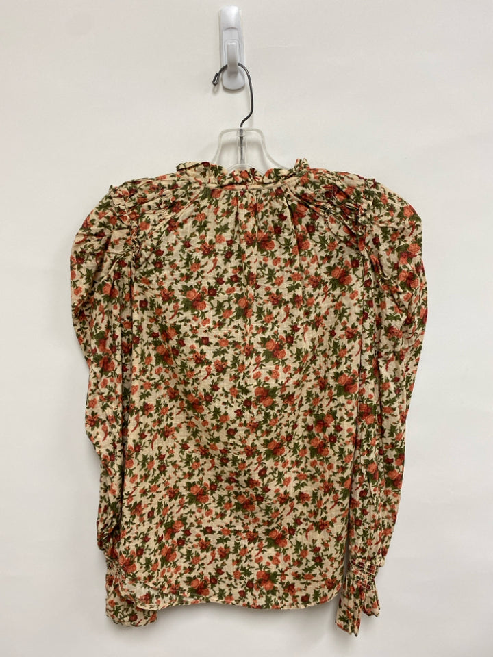 Free People Size XS Cream Orange/Green Floral Ladies Top