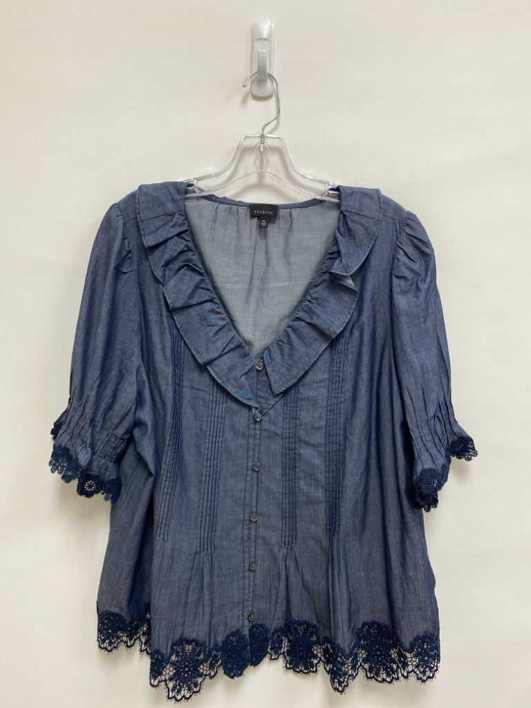Talbots Size XL Dark Blue Short Sleeve Chambray Ladies Top
