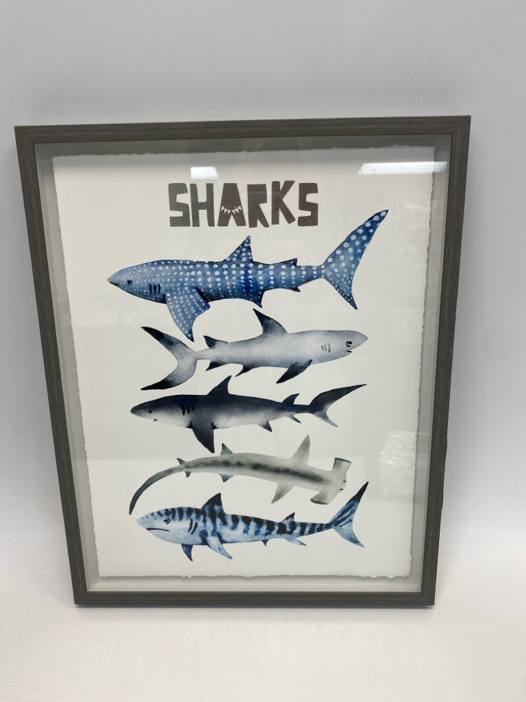 Blue Gray Shark Kids Framed Art