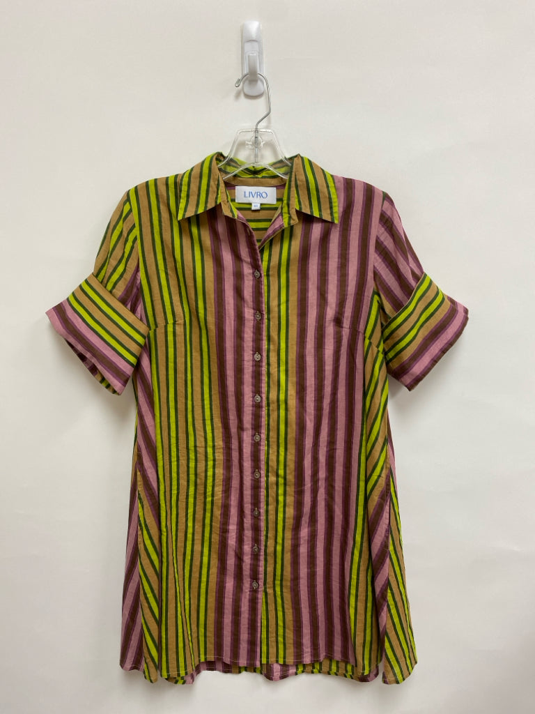 Size XS Purple/Yellow Brown Stripes Button Up Ladies Dress