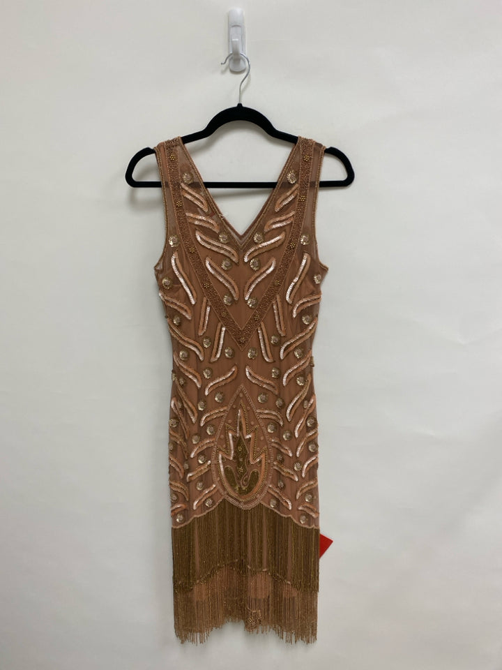 NWT Size 8 Pink Gold Color Flowers Beaded Ladies Dress