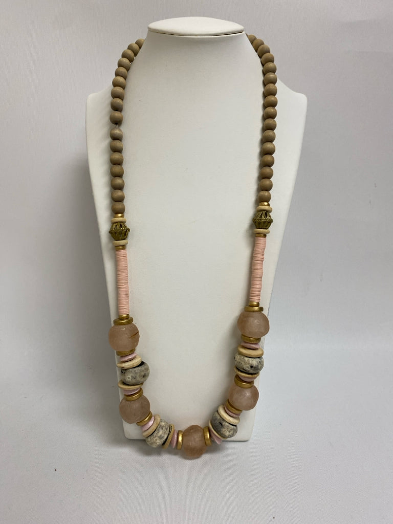 Pink/White Black/Cream Beaded Necklace