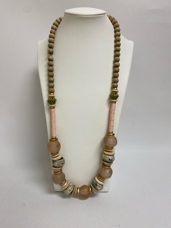 Pink/White Black/Cream Beaded Necklace