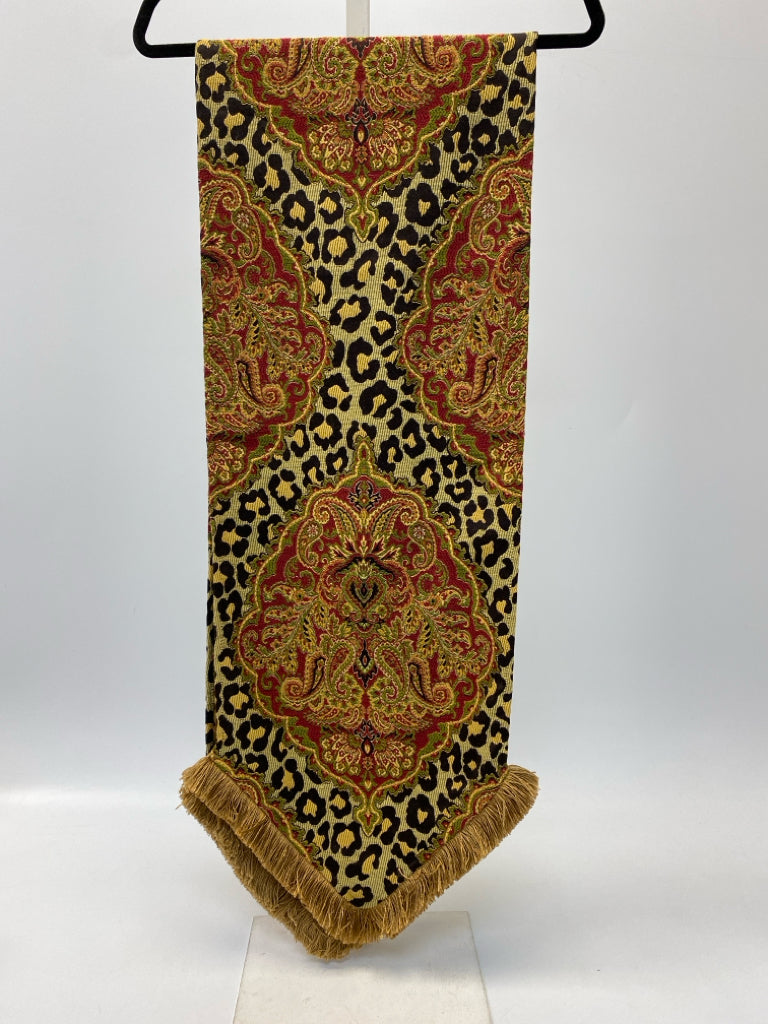 Black/Gold Burgundy/Green Print Table Runner