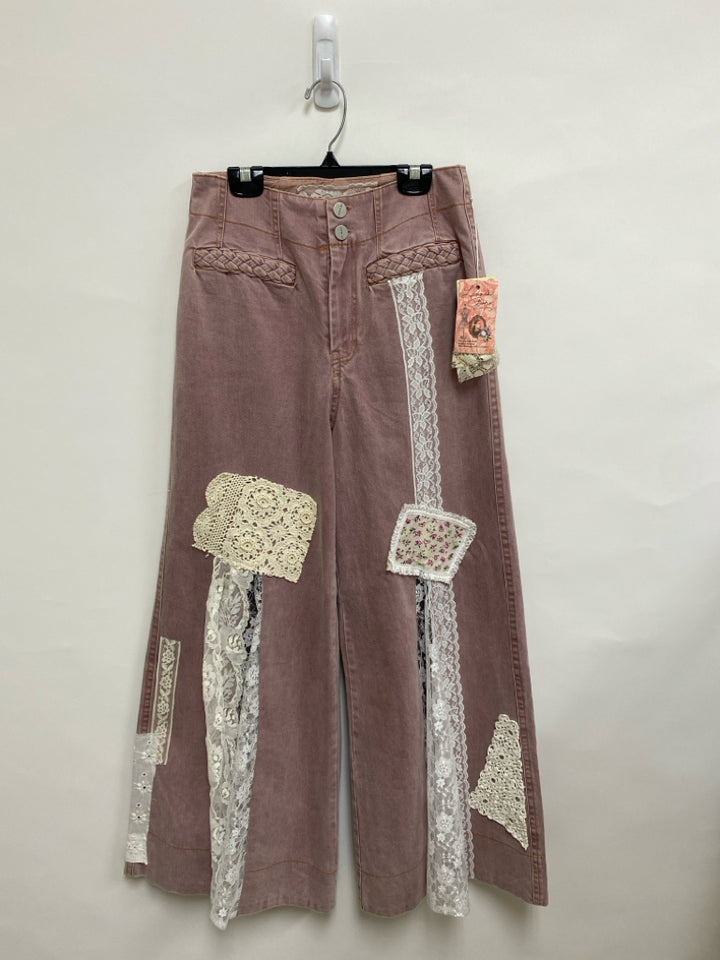 NWT Size S Mauve Cream/White Patchwork Lace Ladies Pants