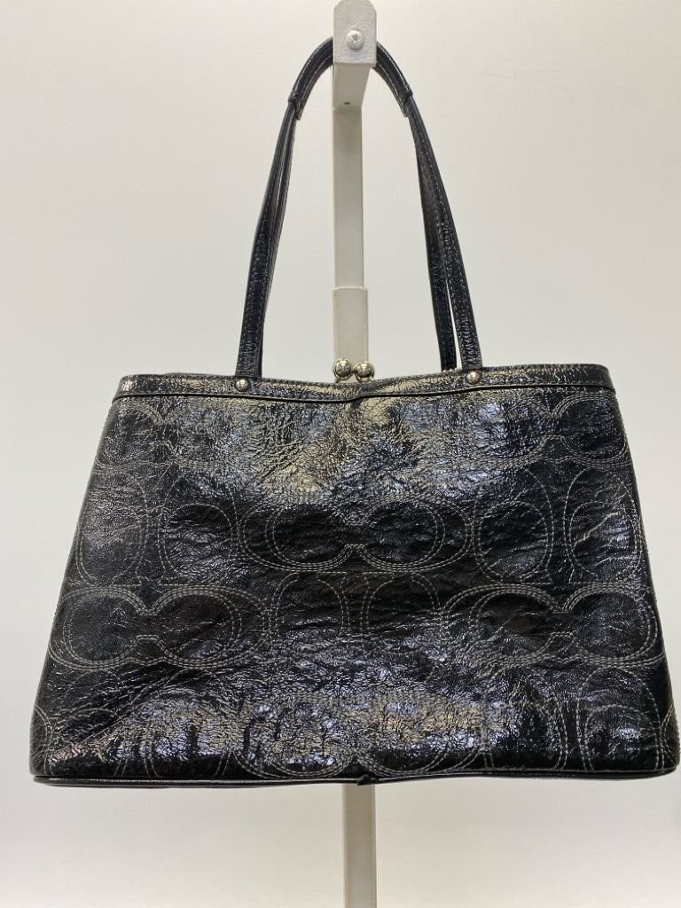 Coach Black Signature Patent Handbag
