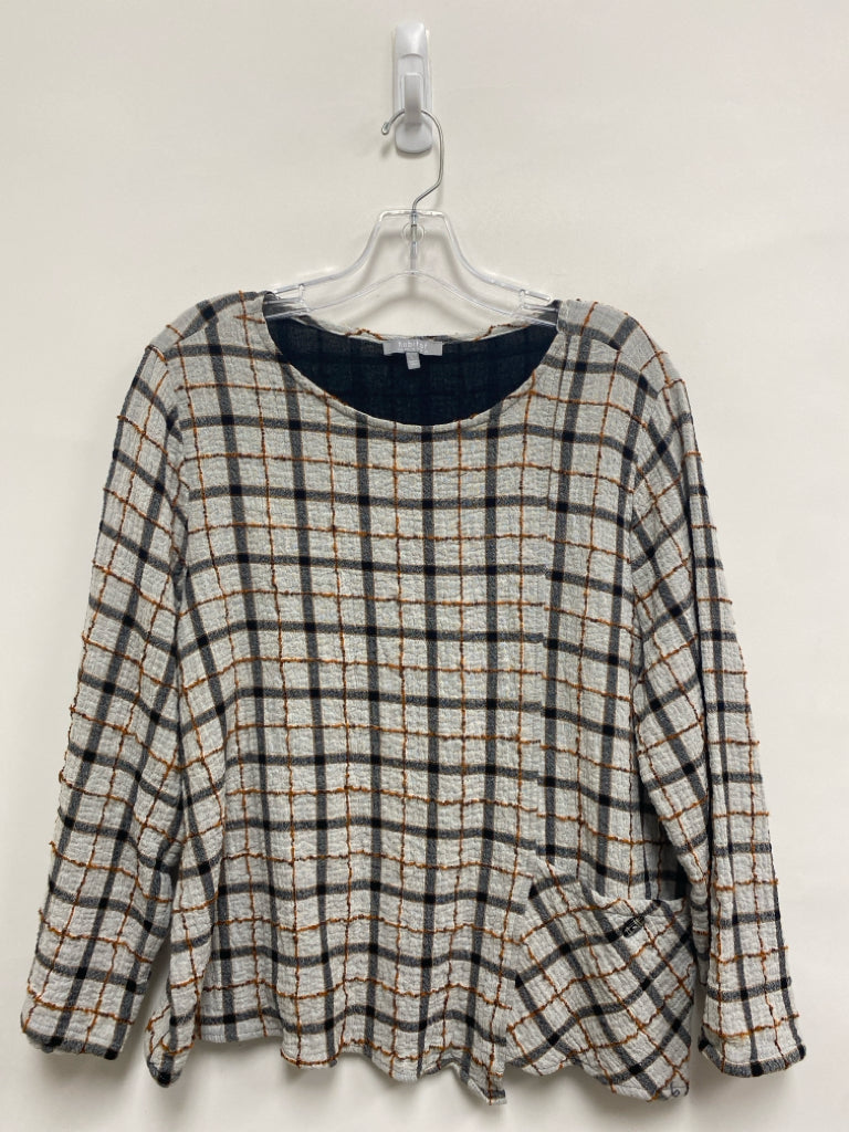 HabitaT Size L Gray/Black Orange Plaid Gauze Ladies Top