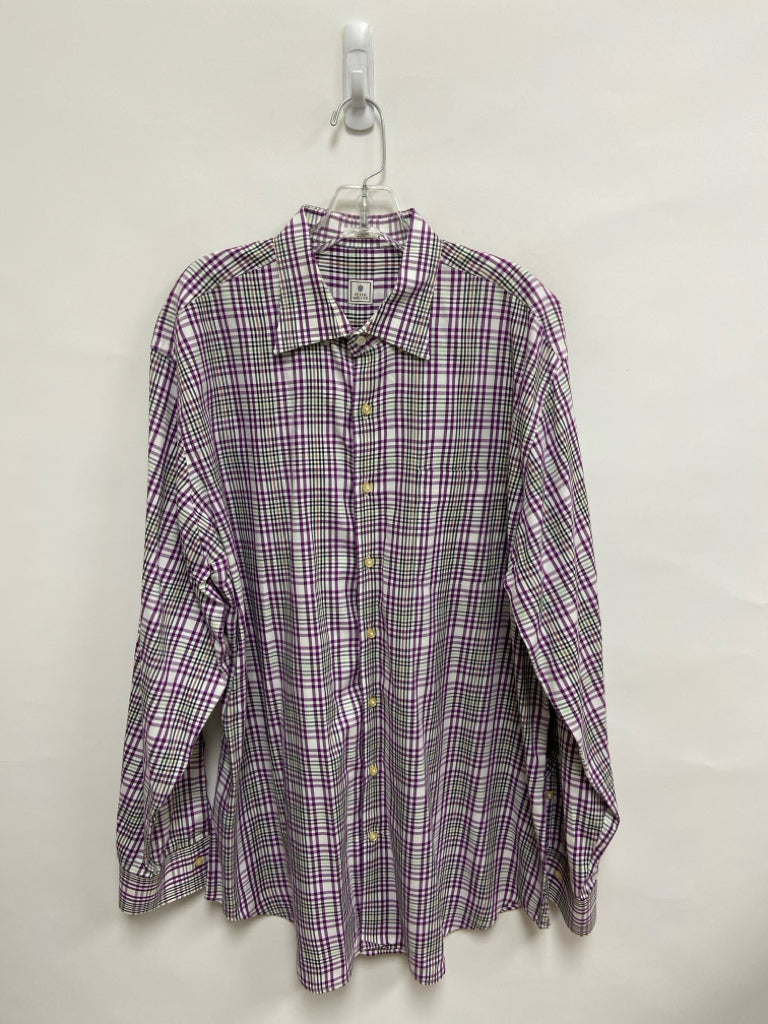 Peter Millar Size XL White/Green Purple/Black Plaid Men&