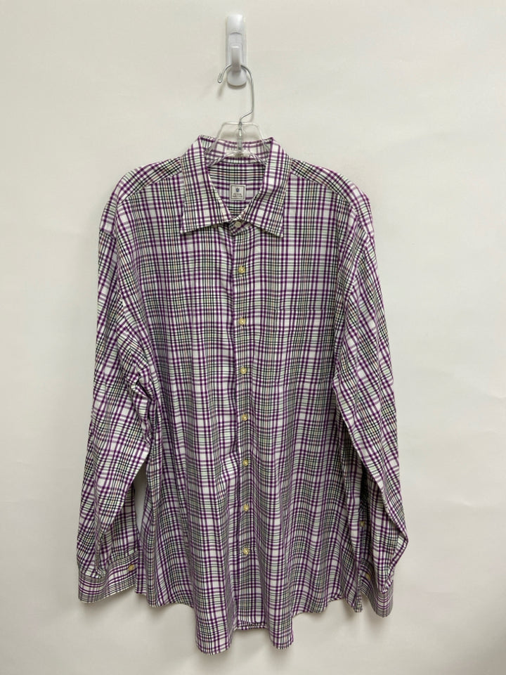 Peter Millar Size XL White/Green Purple/Black Plaid Men&