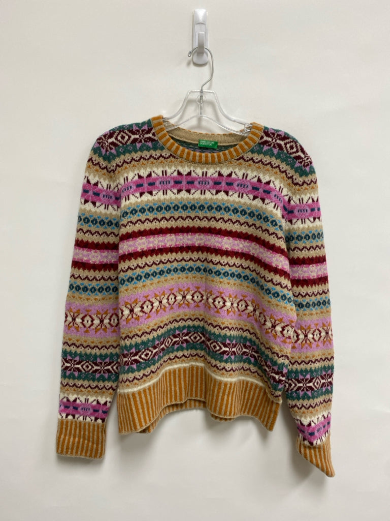 Beneton Size L Beige Burgundy/Multi Wool Blend Ladies Sweater