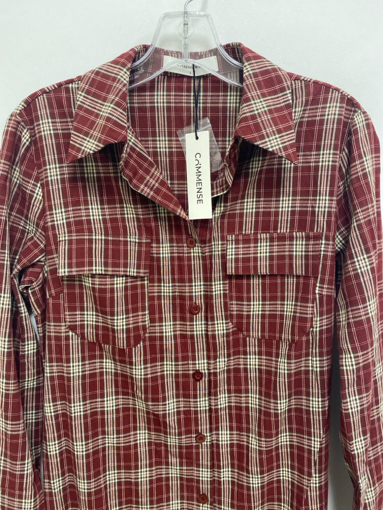 NWT Size S Brick Beige Plaid Button Up Ladies Dress