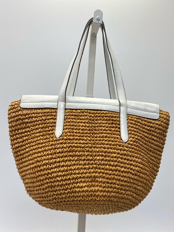 Michael Kors Brown White Woven Raffia Handbag