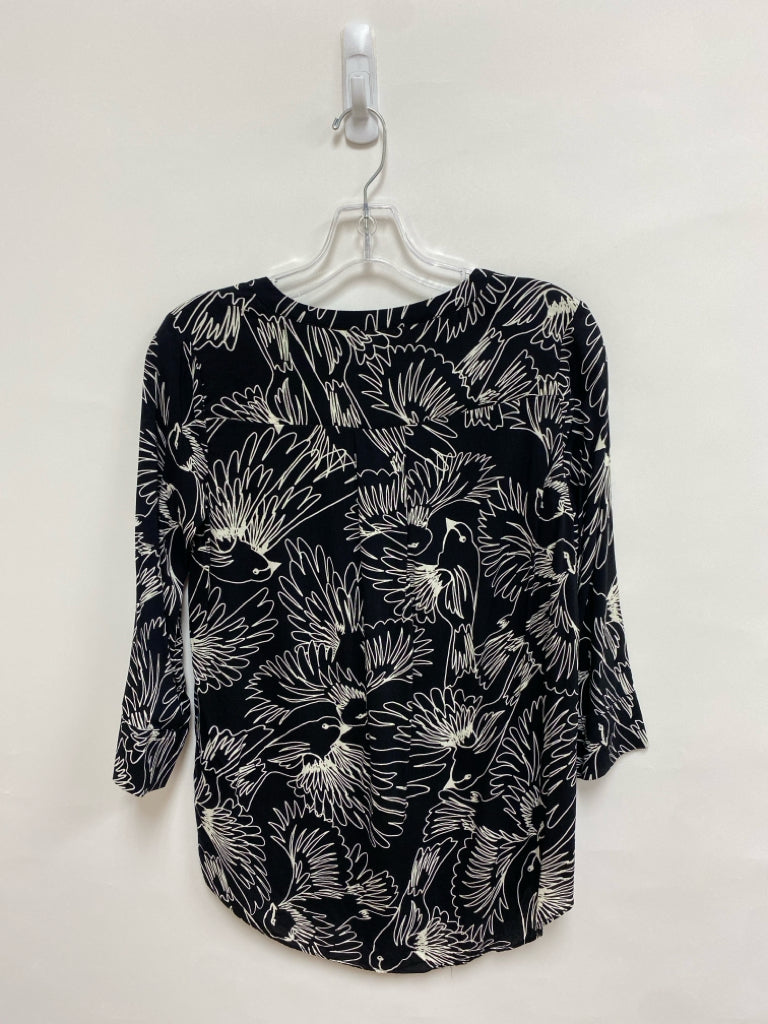 Maeve Size 0 Black White Abstract 3/4 Sleeve Ladies Top