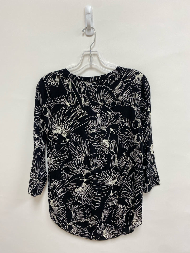 Maeve Size 0 Black White Abstract 3/4 Sleeve Ladies Top