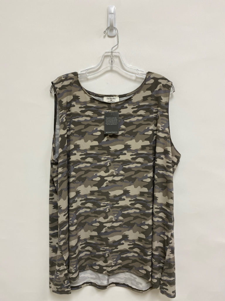 NWT Zenana  SIZE  3X Taupe Gray Camouflage Sleeveless Plus Size Top
