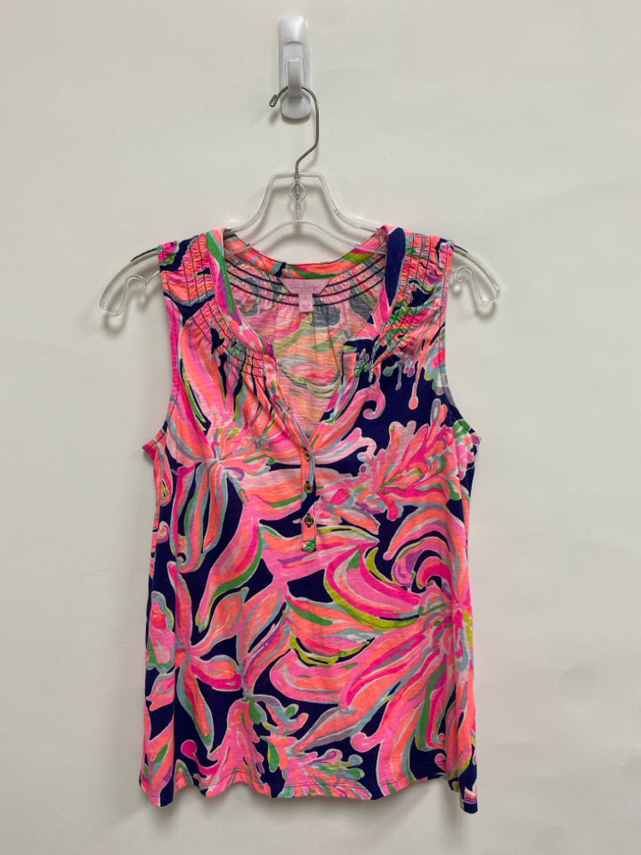 LILLY PULITZER Size S Navy/Pink Coral/Multi Floral Sleeveless Ladies Top