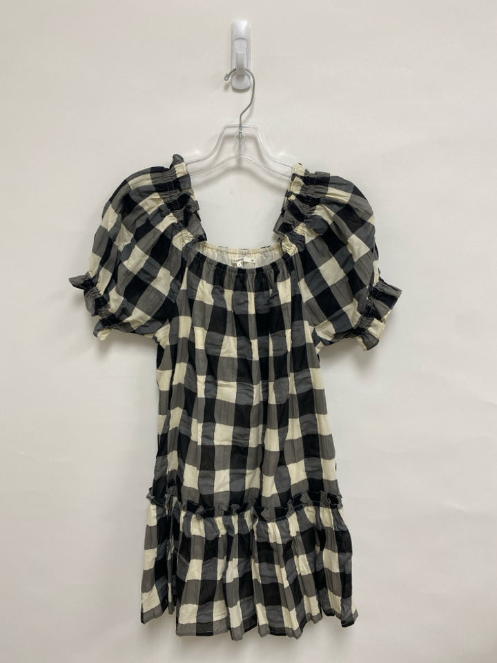 TULAROSA Size S Beige/Blk Gray Checkered Puff Sleeve Ladies Dress