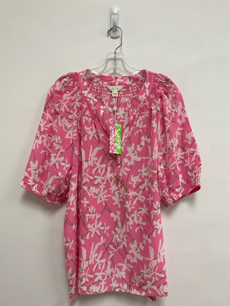 NWT LILLY PULITZER Size XL Pink White/Green Flowers Silk Ladies Top