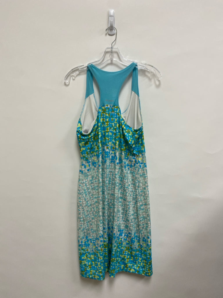 Columbia Size M Aqua/White Yellow/Gray Mosaic Sleeveless Ladies Dress