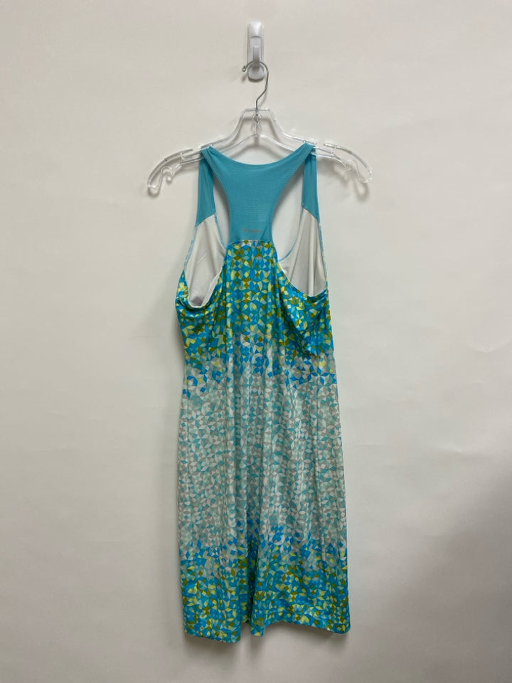 Columbia Size M Aqua/White Yellow/Gray Mosaic Sleeveless Ladies Dress