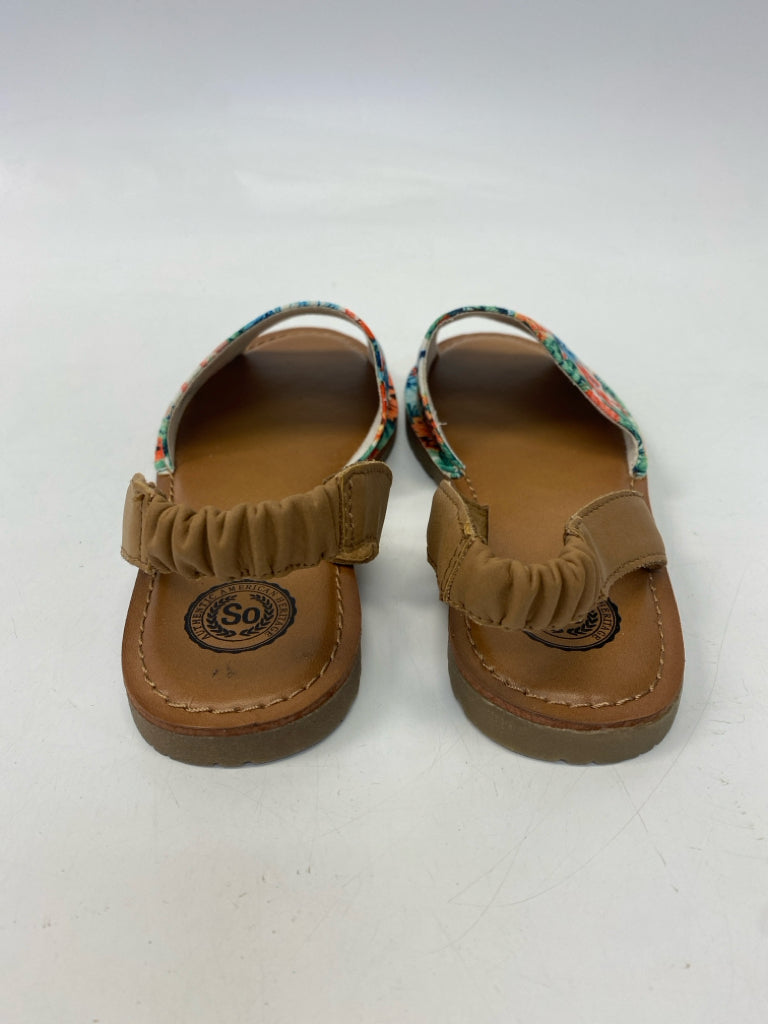 So  Size 7.5 Blue/Green Orange Flower(s) Sandals