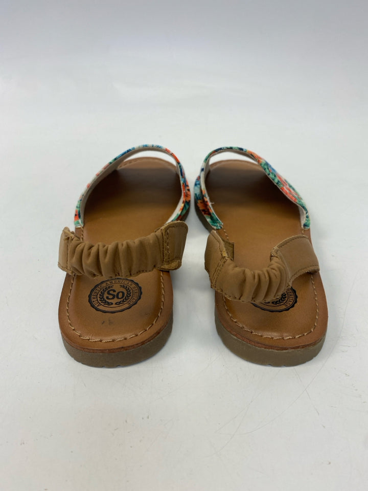 So  Size 7.5 Blue/Green Orange Flower(s) Sandals