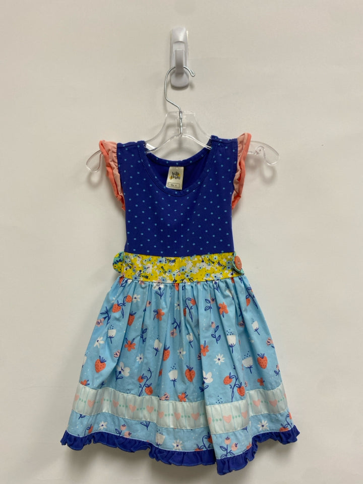Wild Flowers SIZE 4 Dark Blue Pink/White Flowers Sleeveless Girl&