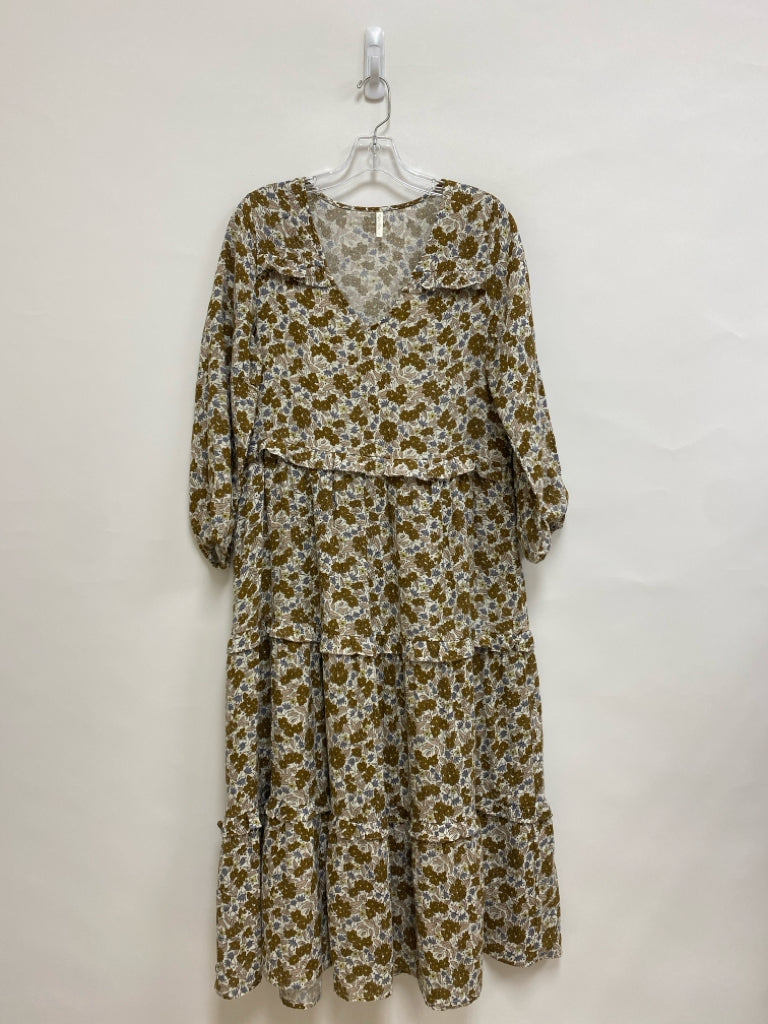 Size S Cream/Brown Gray/Beige Floral Puff Sleeve Ladies Dress