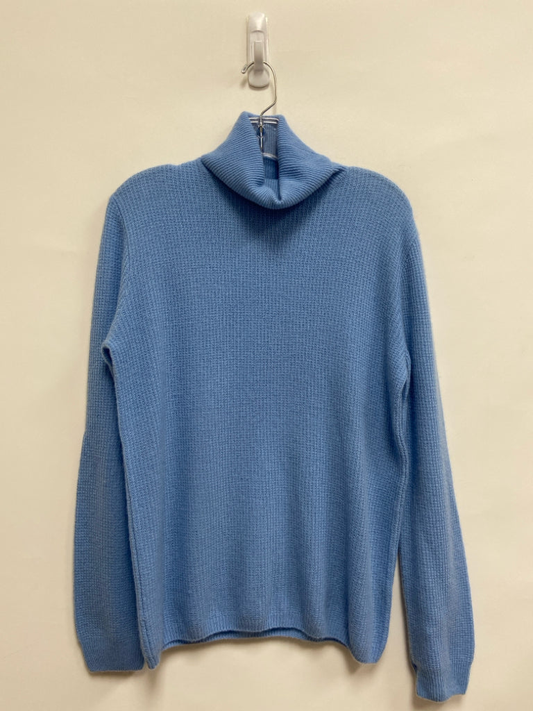 Neiman Marcus Size L Powder Blue Texture Mock Neck Cashmere Ladies Sweater
