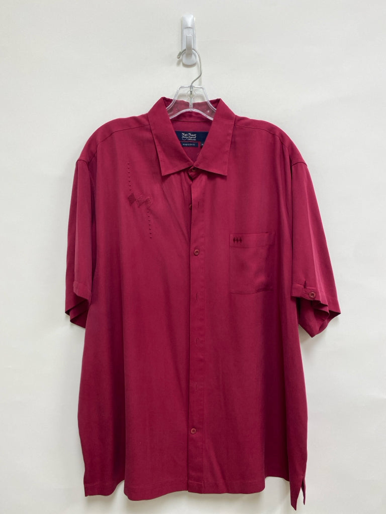 Nat Nast Size XL Cranberry Embroidered Button Up Silk Men&