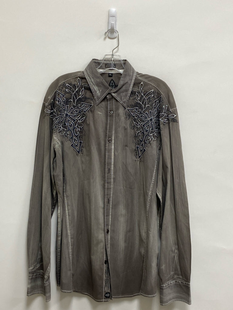 Roar Brand Size XL Gray Charcoal Embroidered Button Up Men&