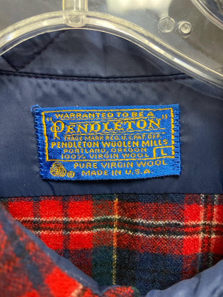 Pendleton Size L Red Navy/Green Plaid Wool Men&